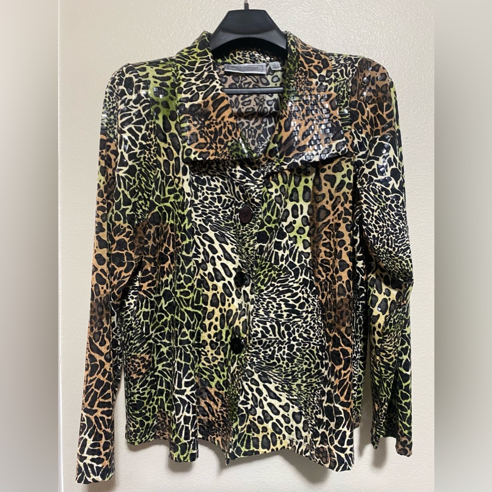 like New Simonton Says Green& Black Leopard color print blazer- size l/xl
